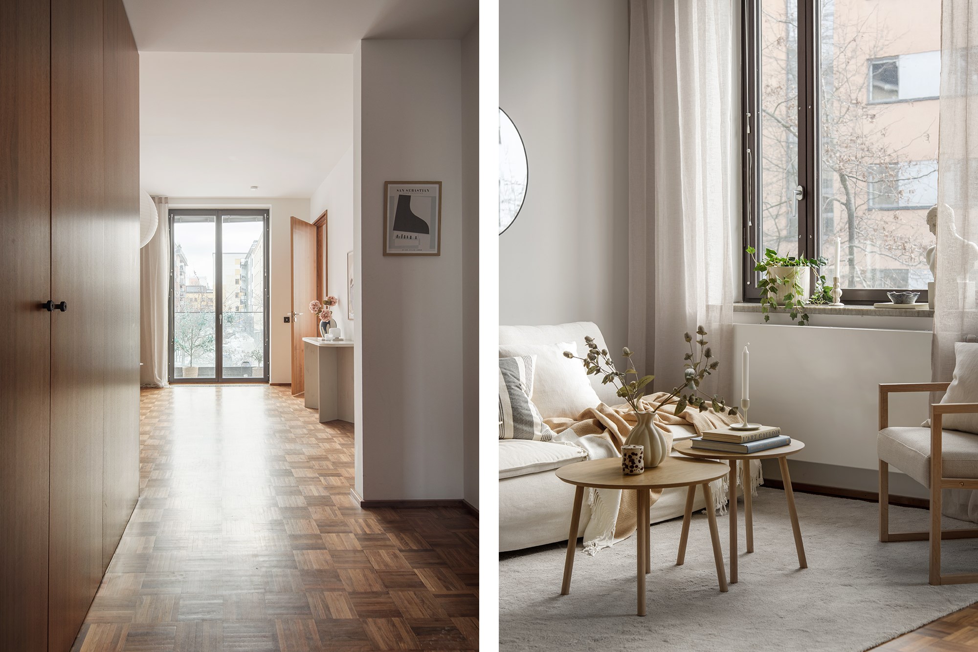 Hall med integrerade garderober - Detalj Eastmansvägen 8B, 1 tr