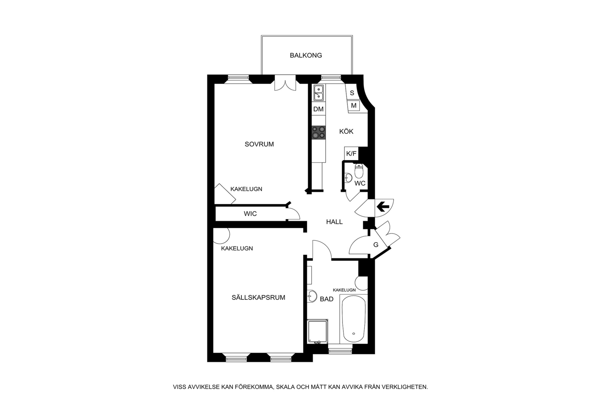 Planritning (ej skalenlig, avvikelser kan förekomma) Surbrunnsgatan 7, 3 tr