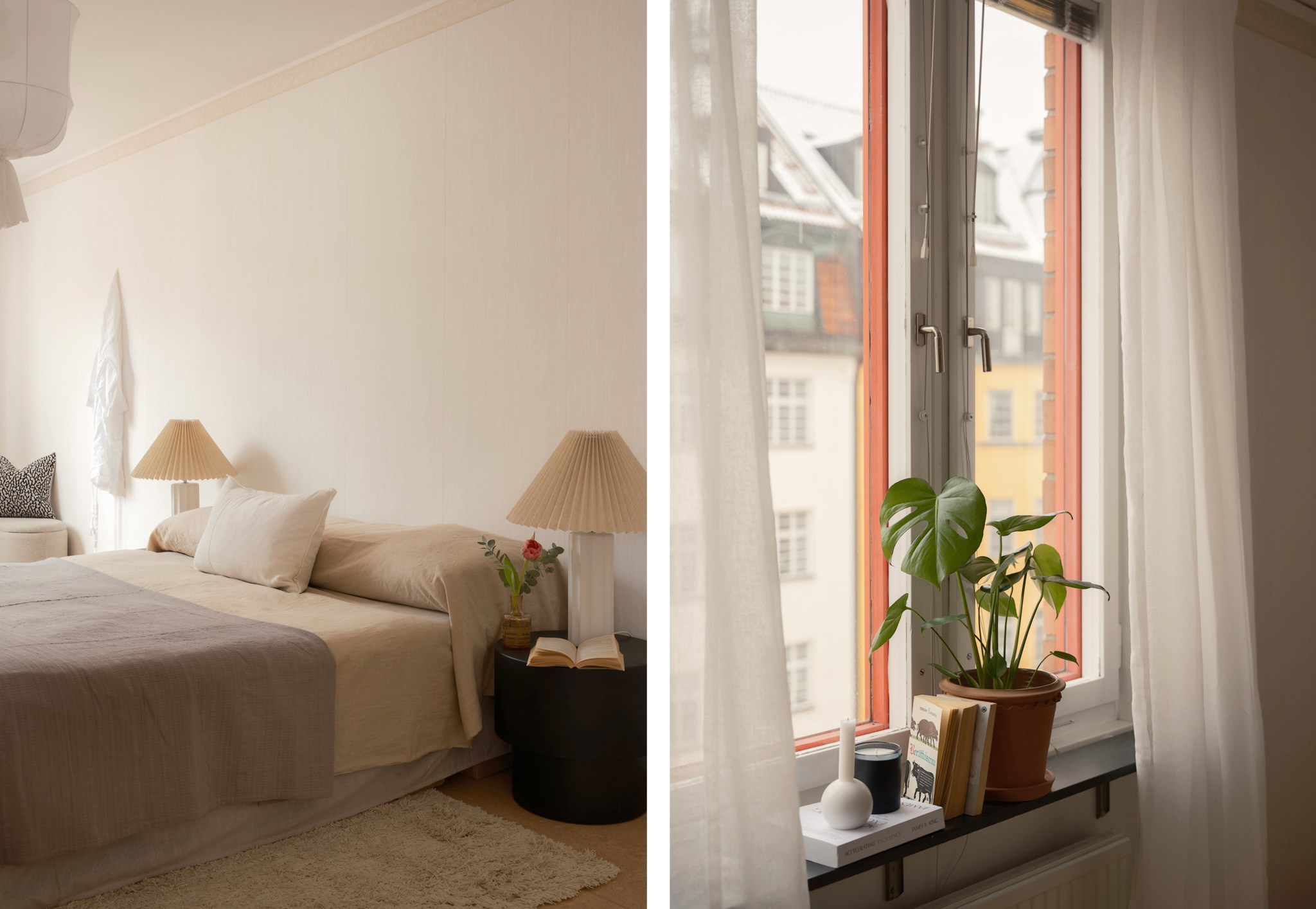 Fönster med utsikt mot himmel och Erik Dahlbergsallén Karlaplan 15B, 4 tr