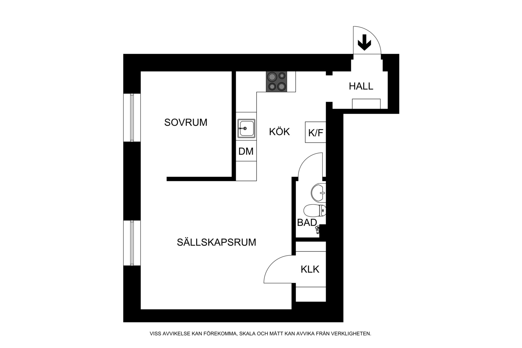 Planritning (ej skalenlig, avvikelser kan förekomma) Gävlegatan 3, 3 tr