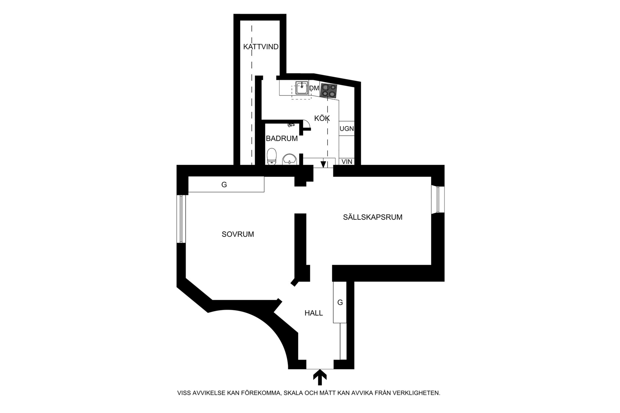 Planritning (ej skalenlig, avvikelser kan förekomma) Sveavägen 45, 5tr