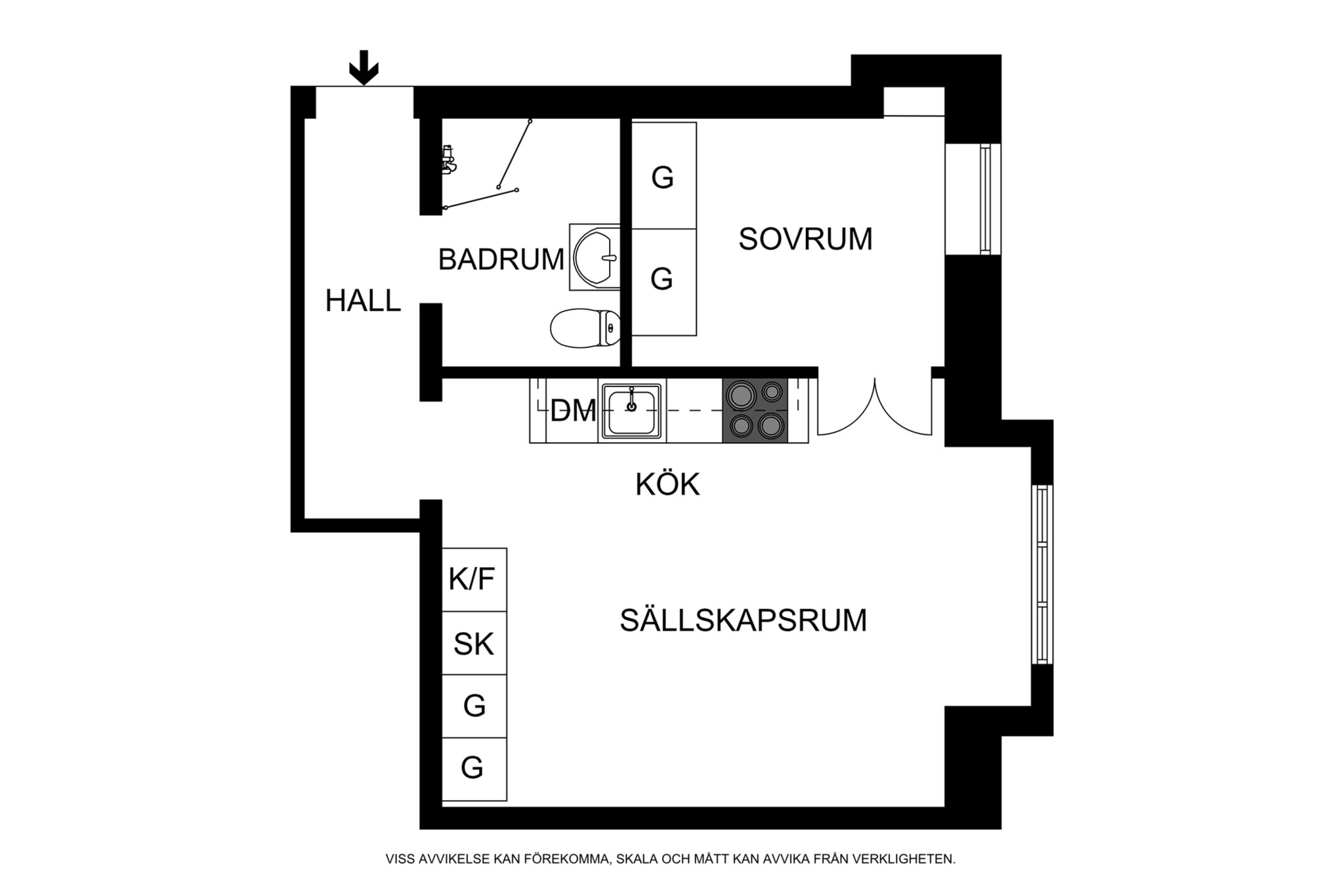 Planritning (ej skalenlig, avvikelser kan förekomma) Karlsviksgatan 14, 1,5tr