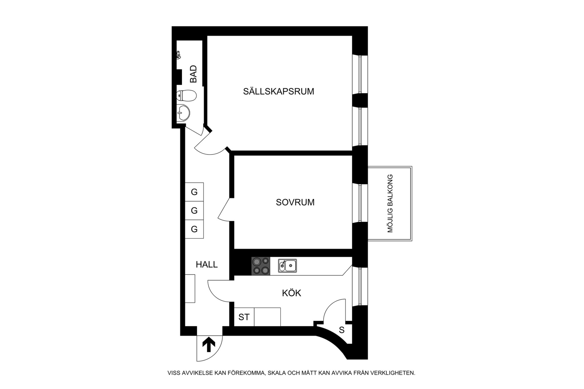 Planritning (ej skalenlig, avvikelser kan förekomma) Surbrunnsgatan 4, 1 tr