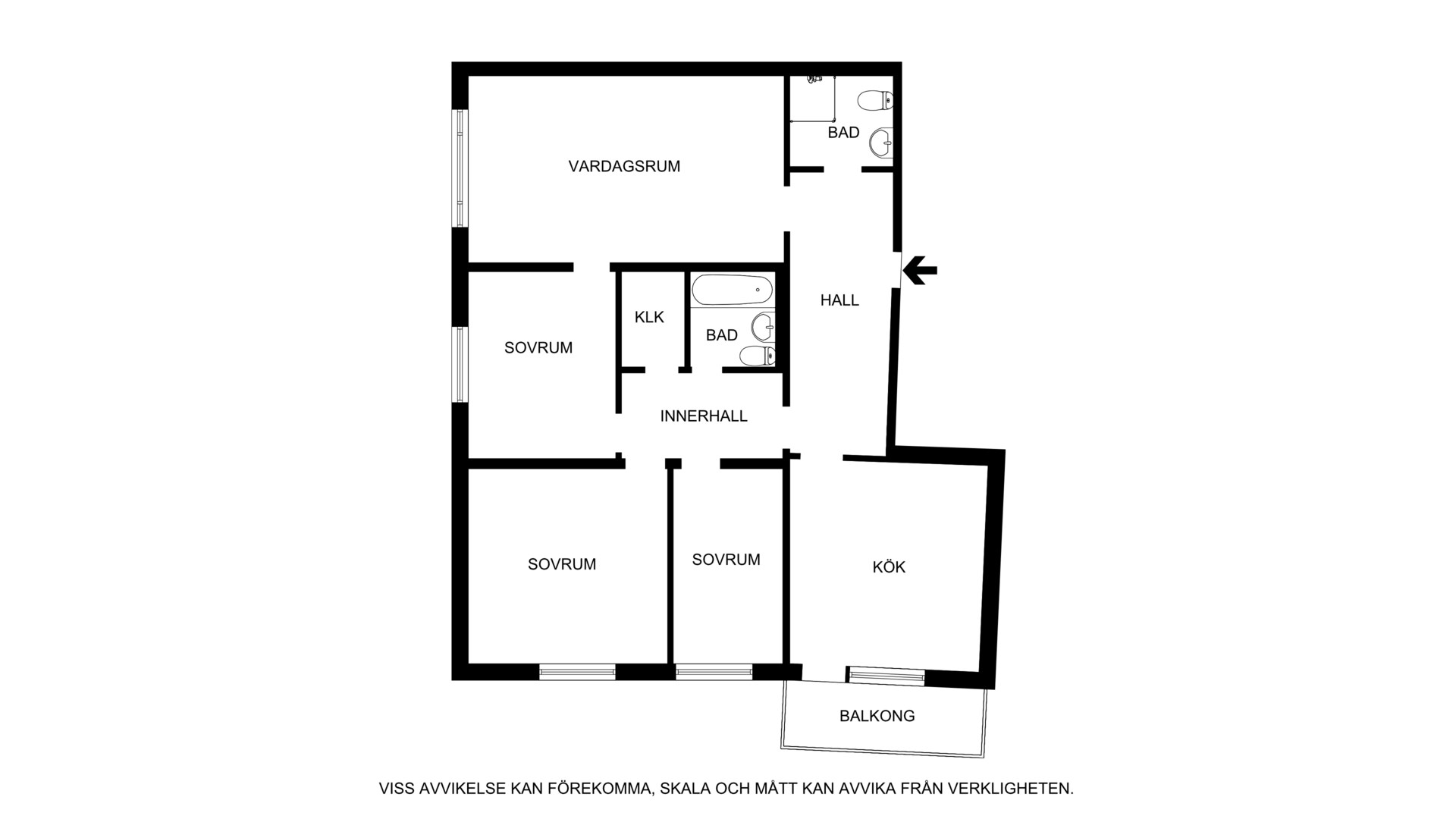 Nuvarande planlösning Arbetargatan 28C, 4tr