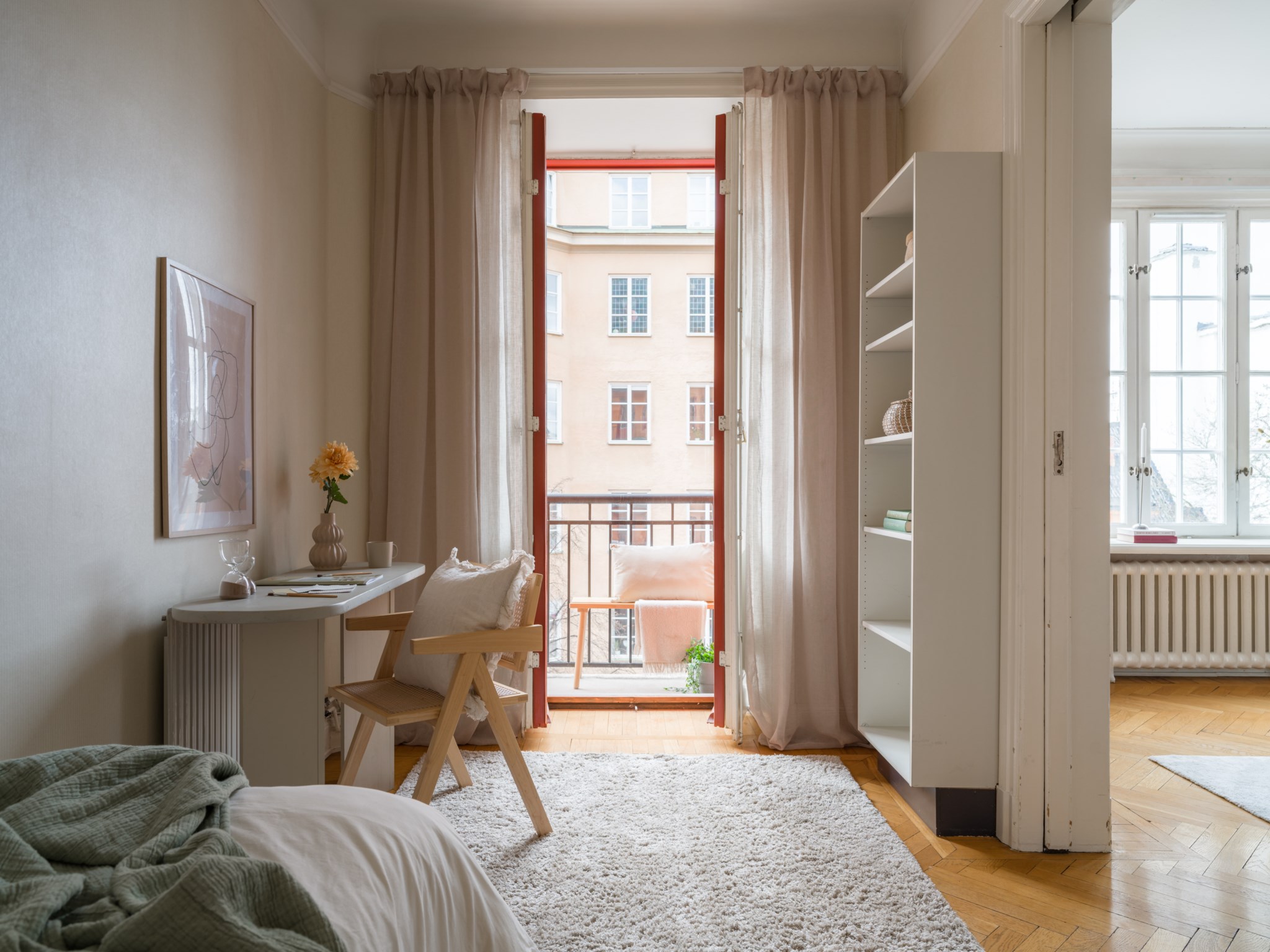 Sovrum med balkong i söder Rörstrandsgatan 4, 3 tr