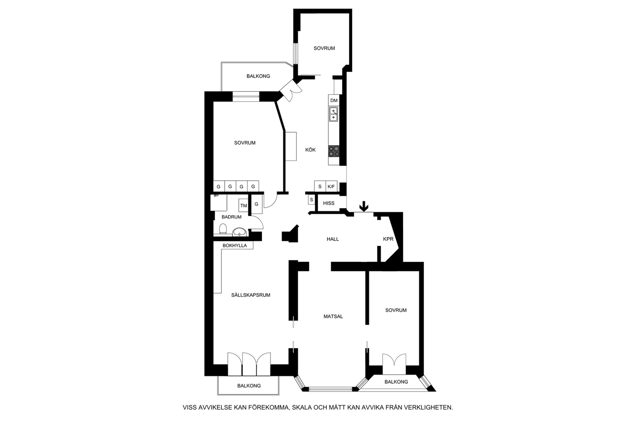Planritning (ej skalenlig, avvikelser kan förekomma) Rörstrandsgatan 4, 3 tr