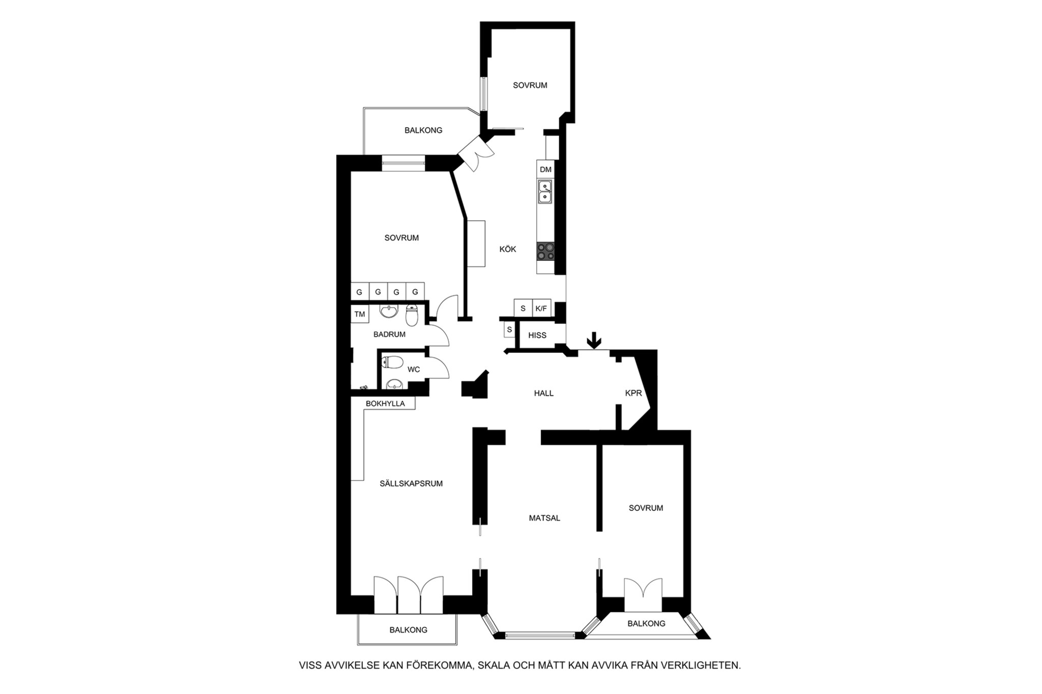 Alternativ planritning (ej skalenlig) Rörstrandsgatan 4, 3 tr