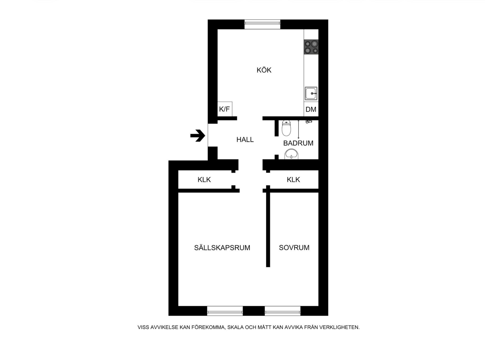 Planritning (ej skalenlig, avvikelser kan förekomma) Tomtebogatan 49