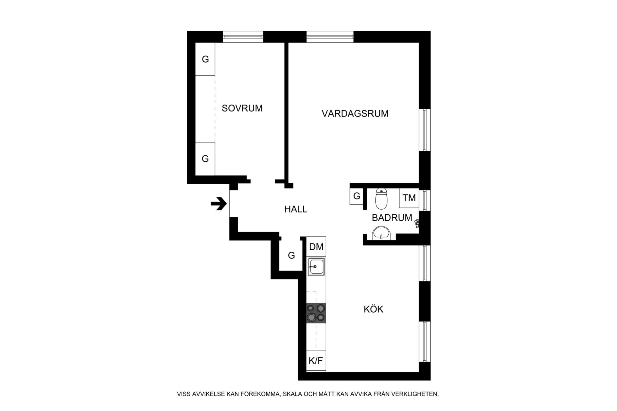 Planritning (ej skalenlig, avvikelser kan förekomma) Vegagatan 17, 1,5 tr