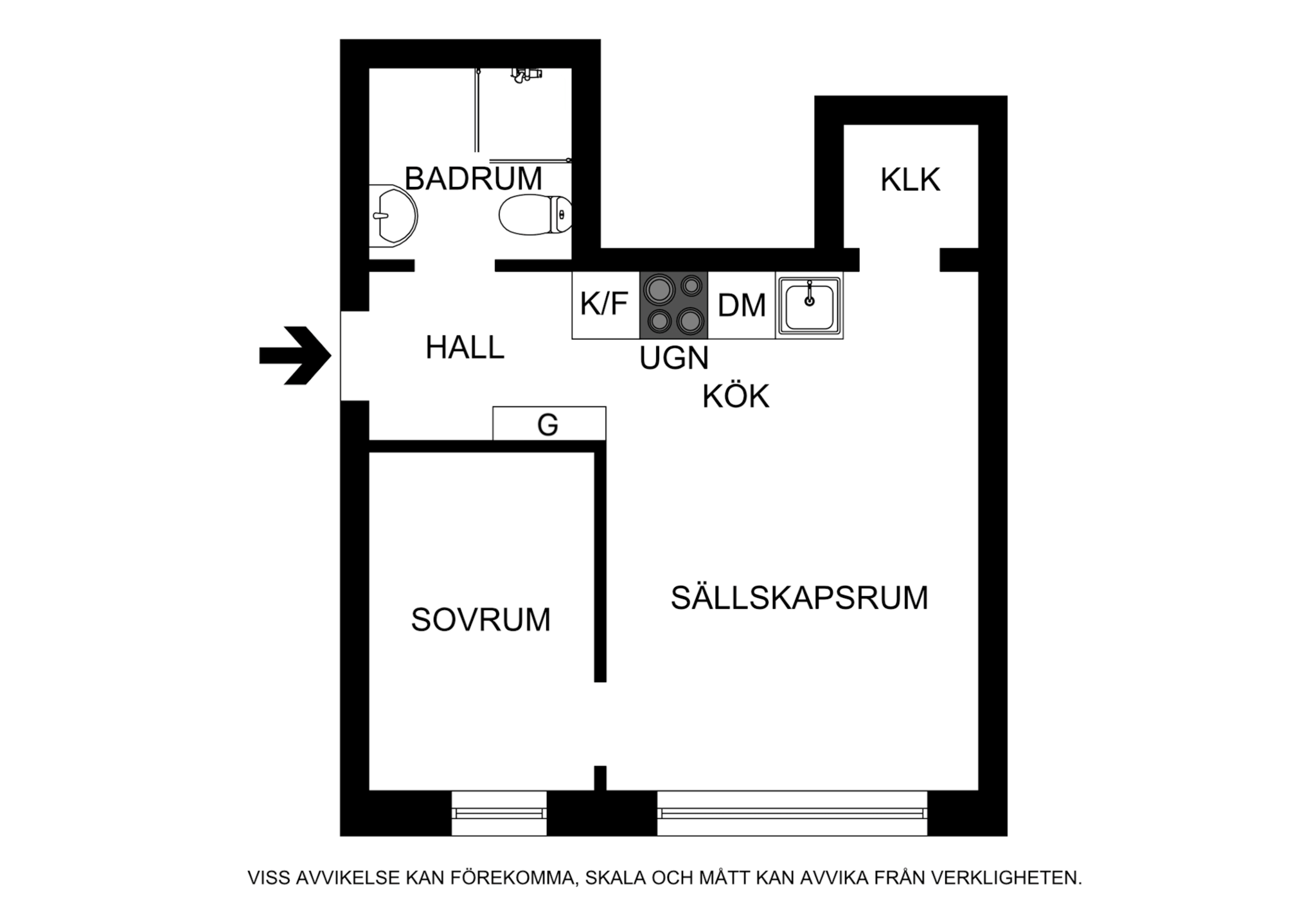 Planritning (ej skalenlig, avvikelser kan förekomma) Alströmergatan 32F, 1,5tr