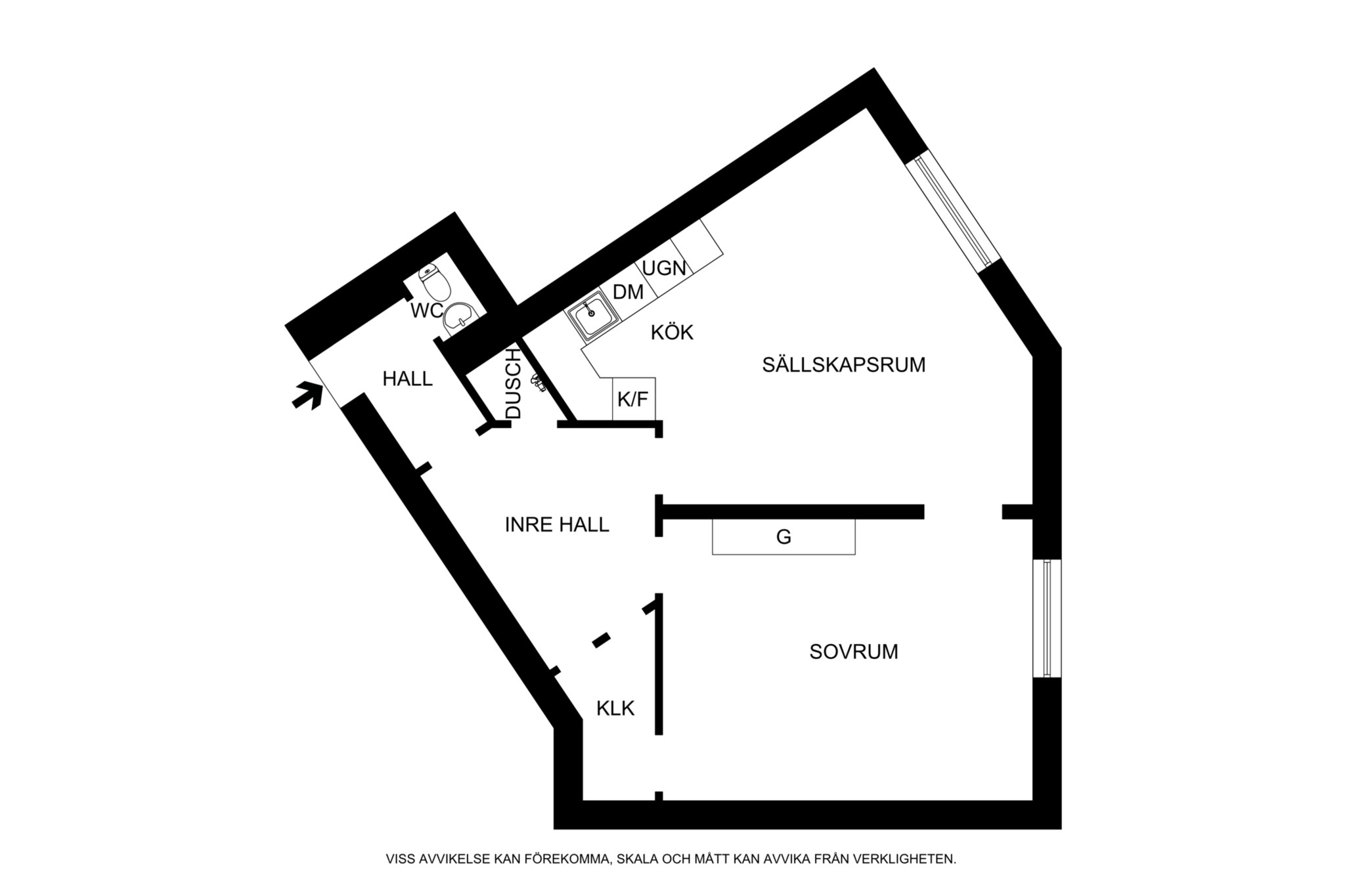 Planritning (ej skalenlig, avvikelser kan förekomma) Norrbackagatan 30, 2tr