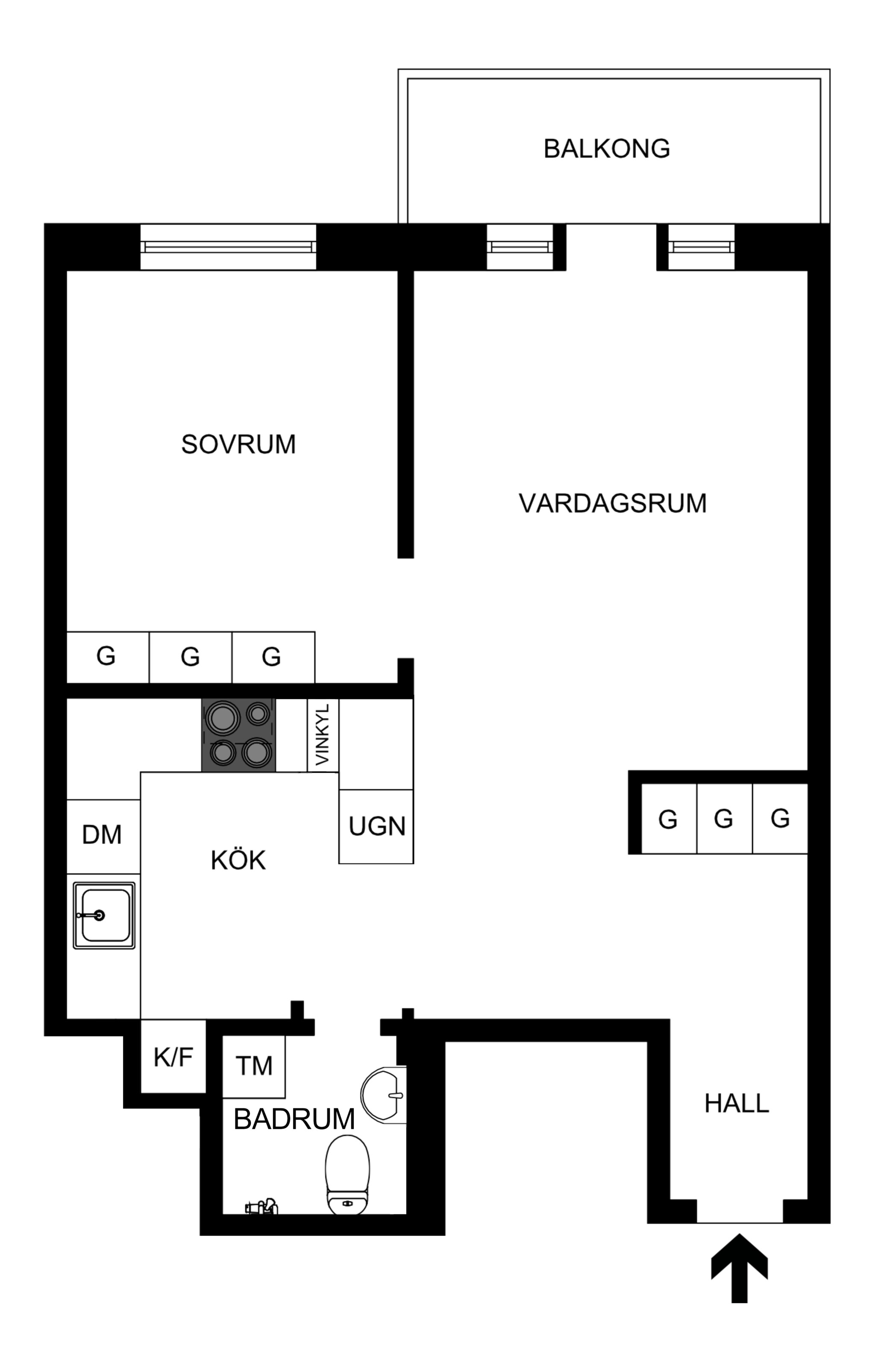 Planritning (ej skalenlig, avvikelser kan förekomma) Roslagsgatan 51, 1,5tr