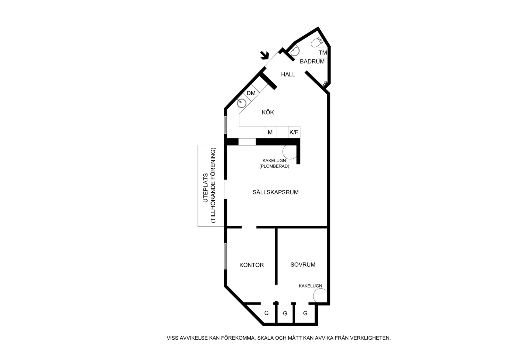 Planritning (ej skalenlig, avvikelser kan förekomma) Frejgatan 6A