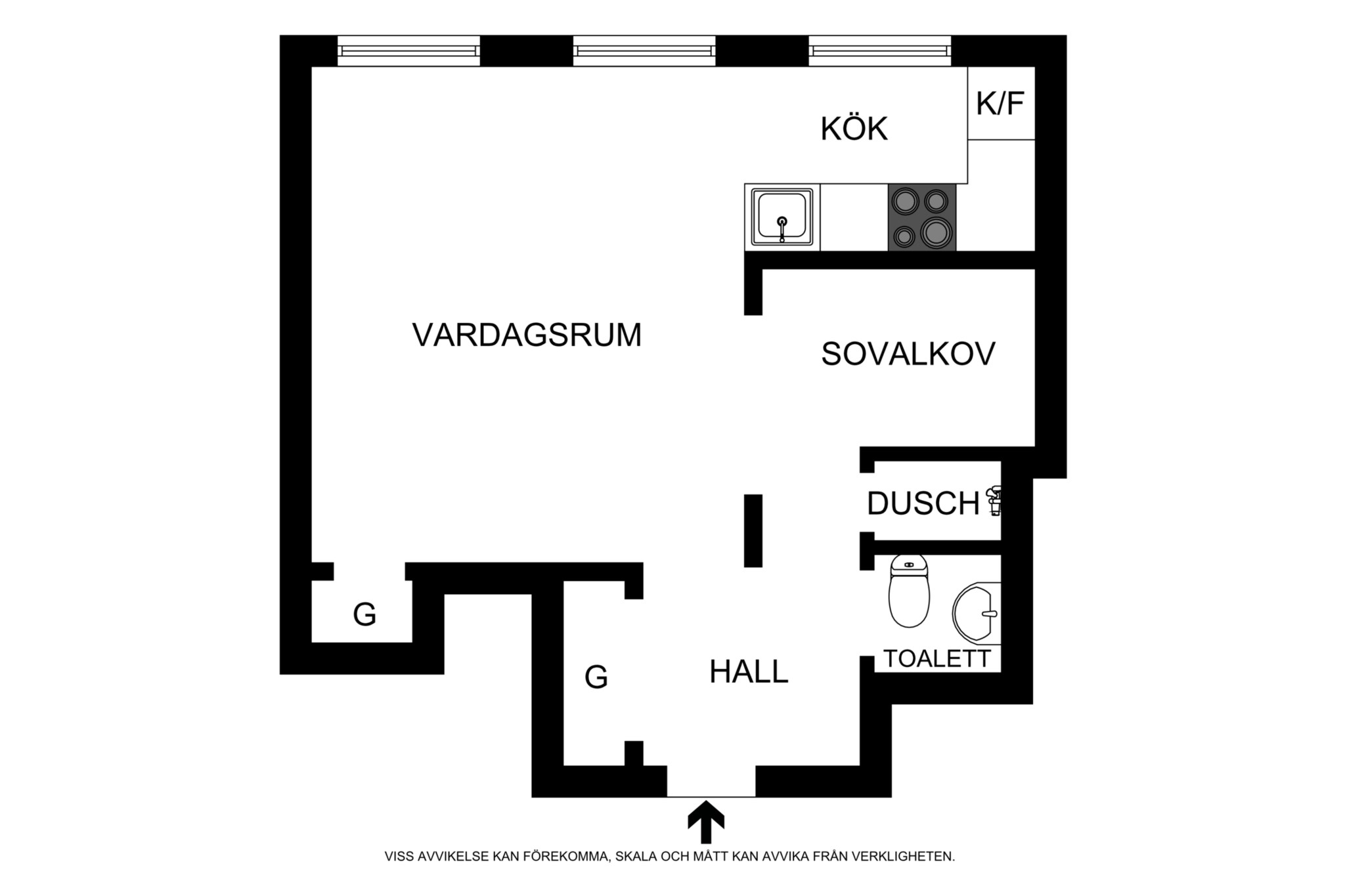 Planritning (ej skalenlig, avvikelser kan förekomma) Pilgatan 28, 3 tr