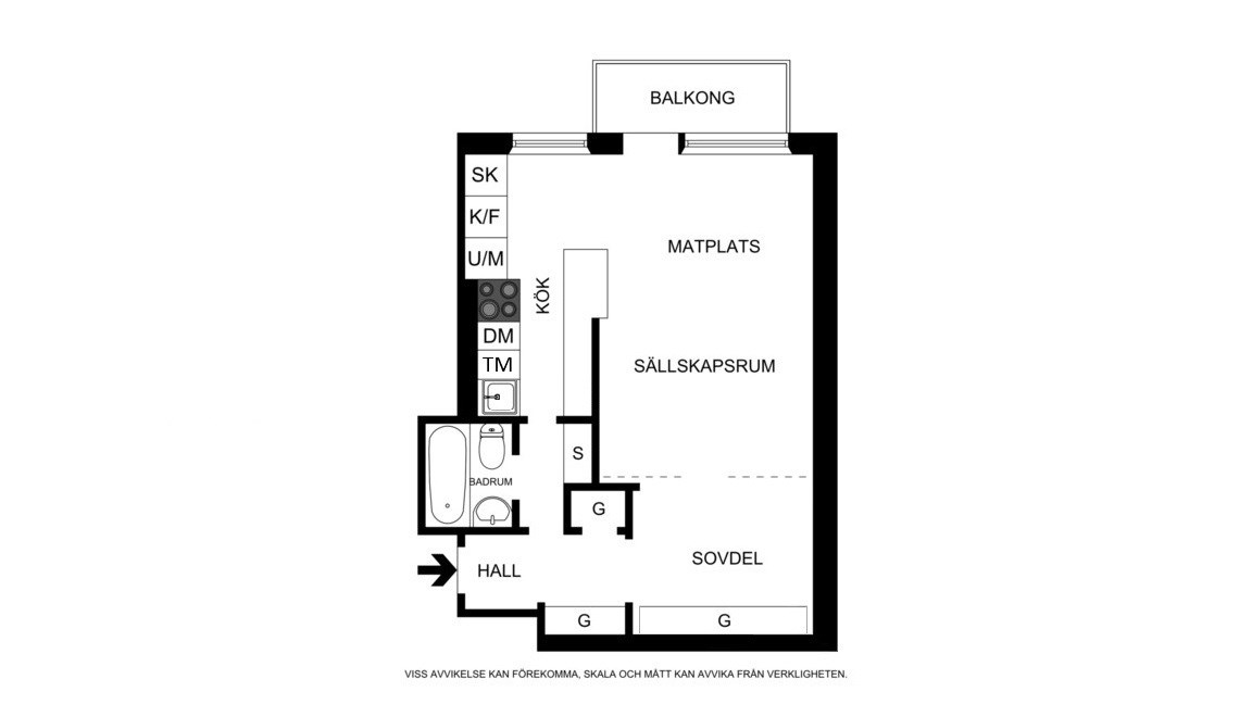 Planritning (ej skalenlig, avvikelser kan förekomma) Sysslomansgatan 26, 6tr