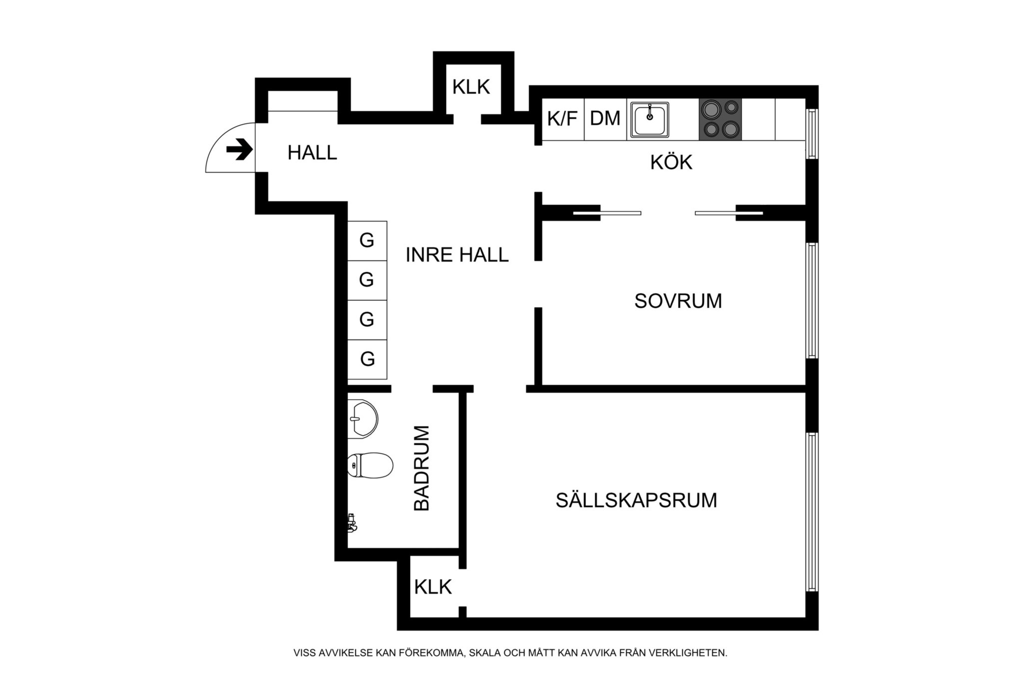 Planritning (ej skalenlig, avvikelser kan förekomma) Alströmergatan 32U, 2tr
