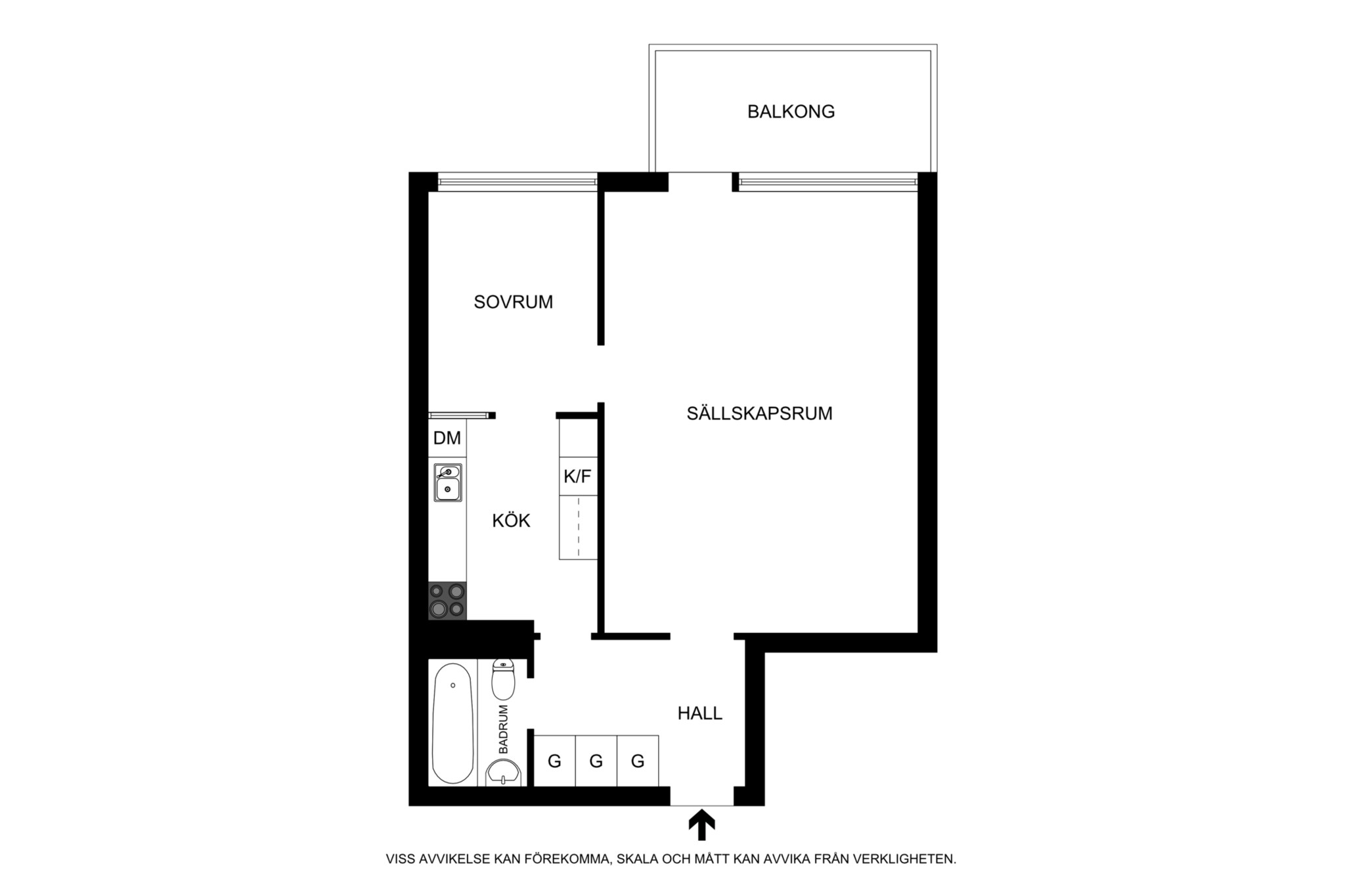 Planritning (ej skalenlig, avvikelser kan förekomma) Smedsbacksgatan 3B, 5tr