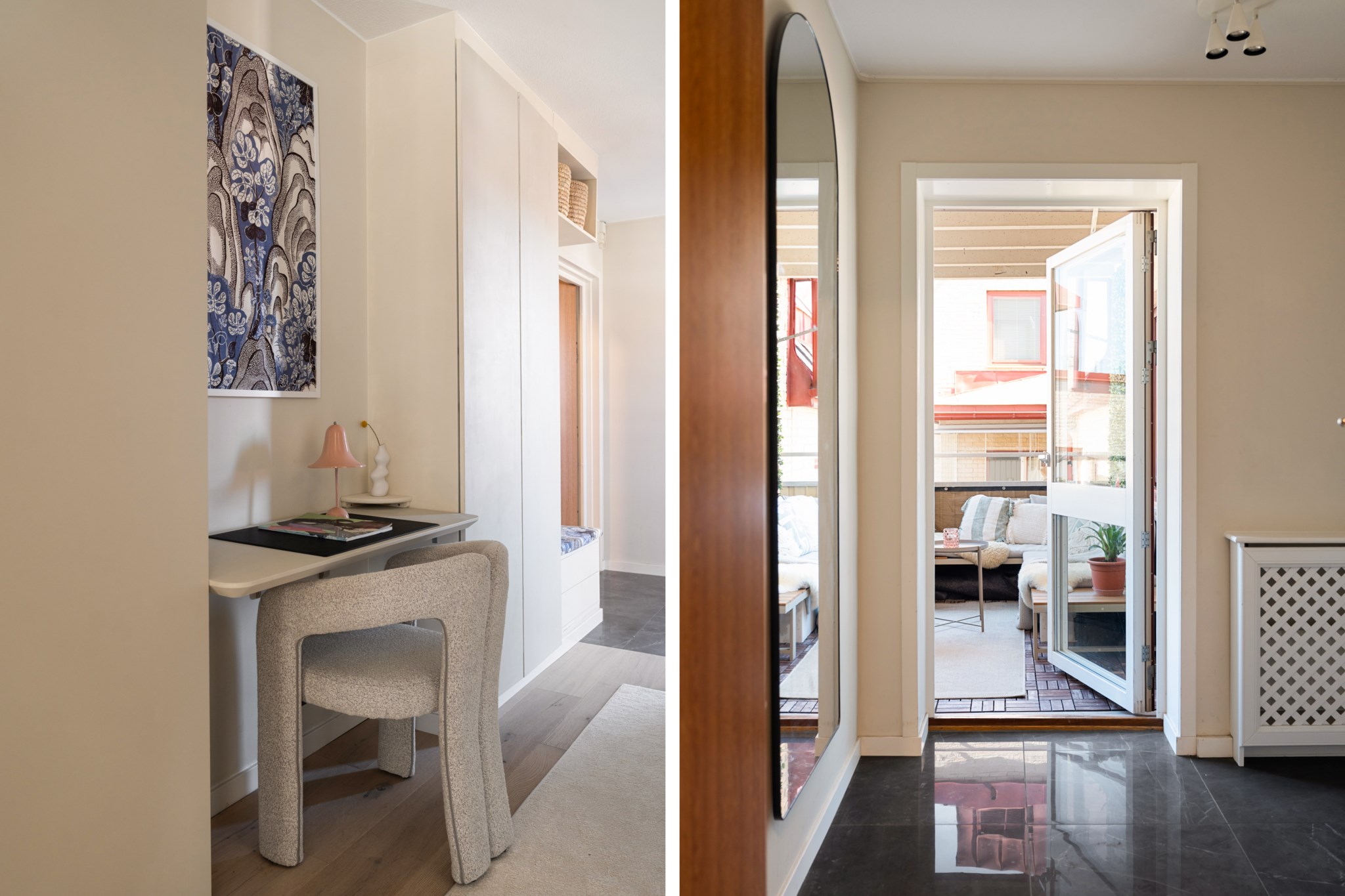 Hall med arbetsplats - Utgång till balkong Regeringsgatan 70B, 4 tr