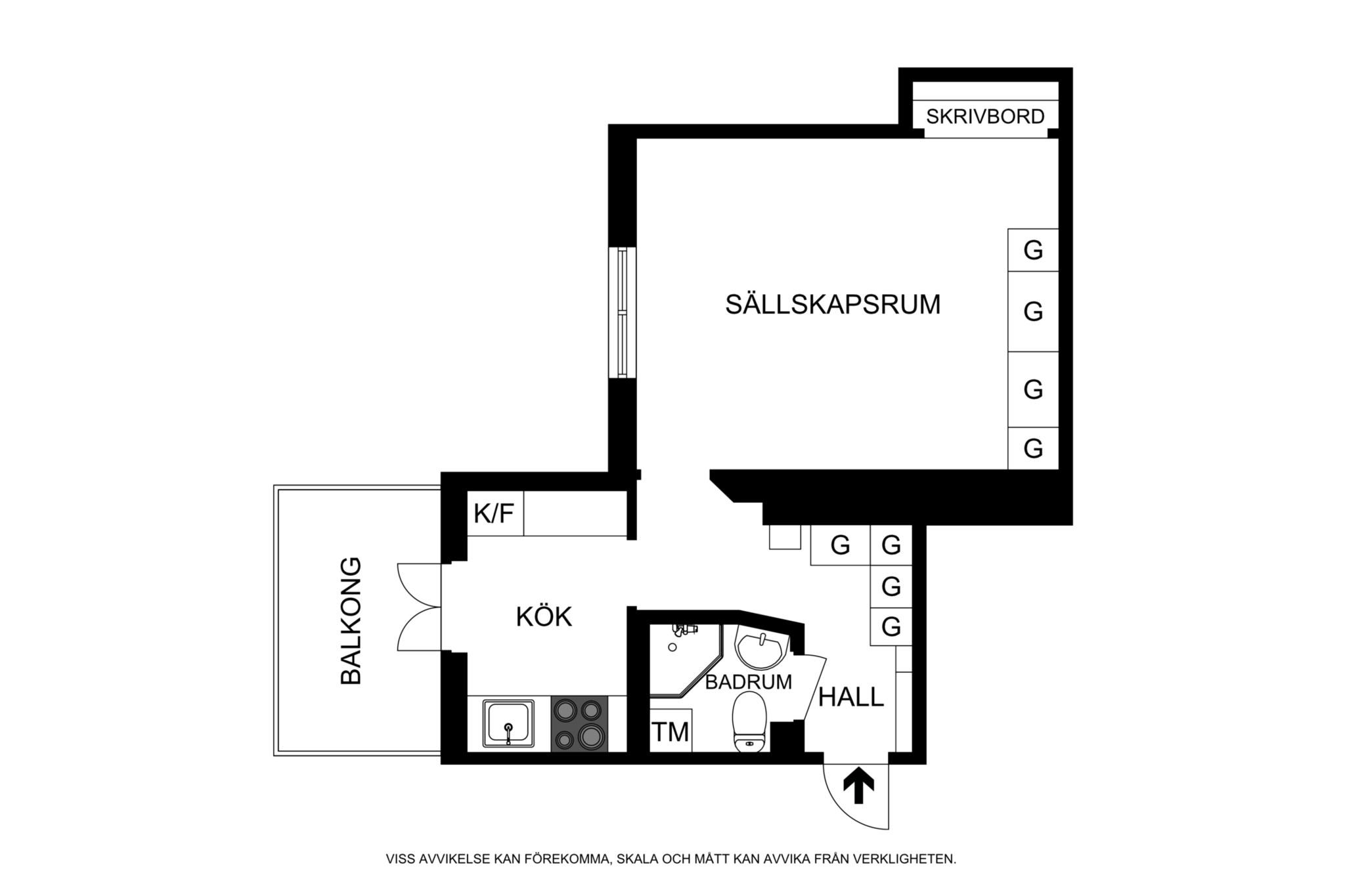 Planritning (ej skalenlig, avvikelser kan förekomma) Bergsgatan 30, 5tr