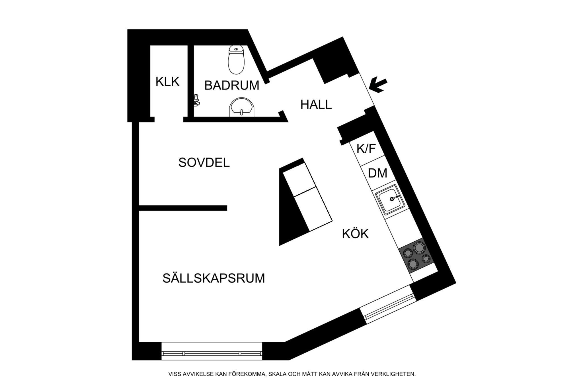 Planritning (ej skalenlig, avvikelser kan förekomma) Alströmergatan 32E, 2,5tr