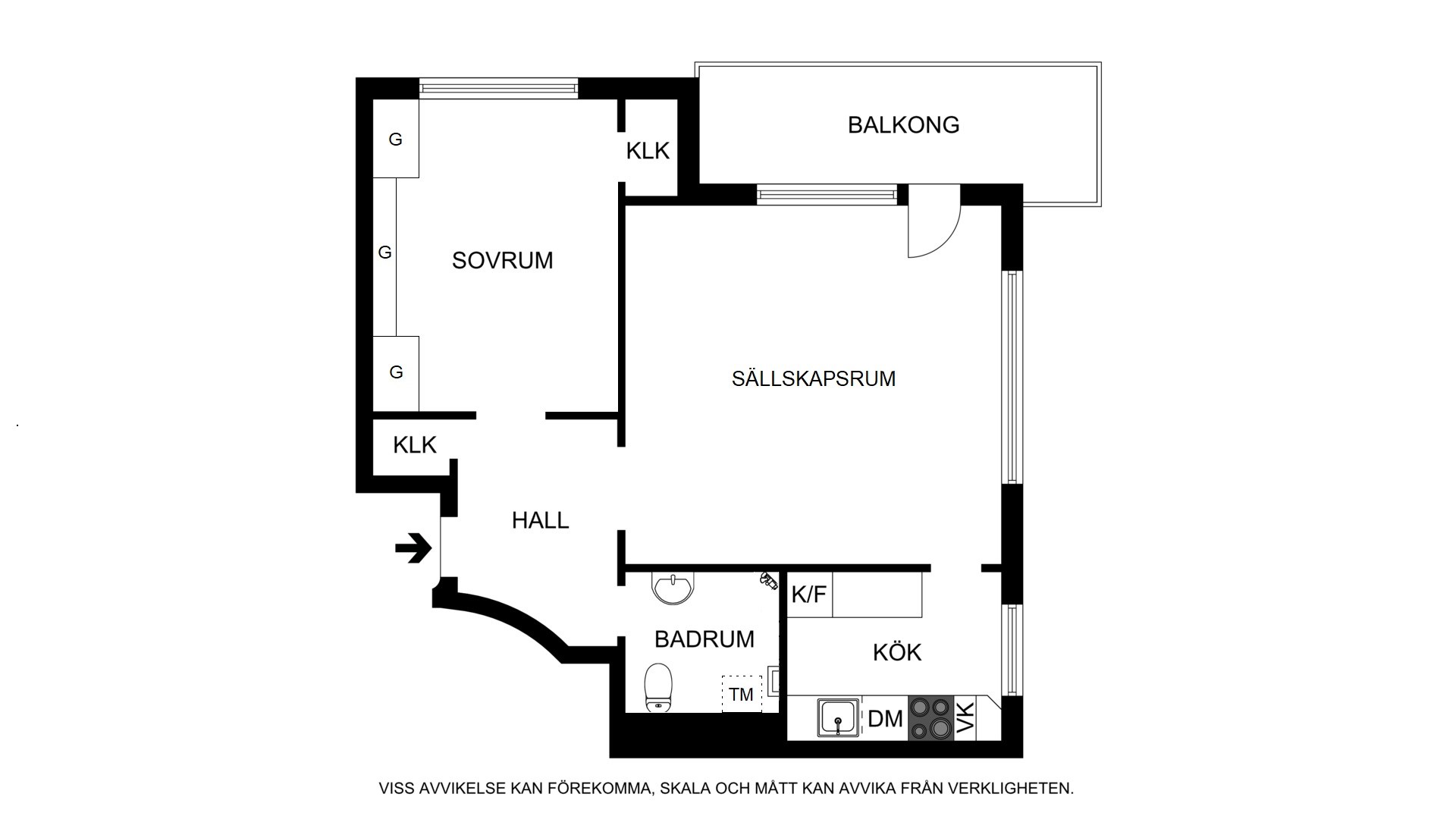 Planritning (ej skalenlig, avvikelser kan förekomma) Kungsklippan 20, 6tr