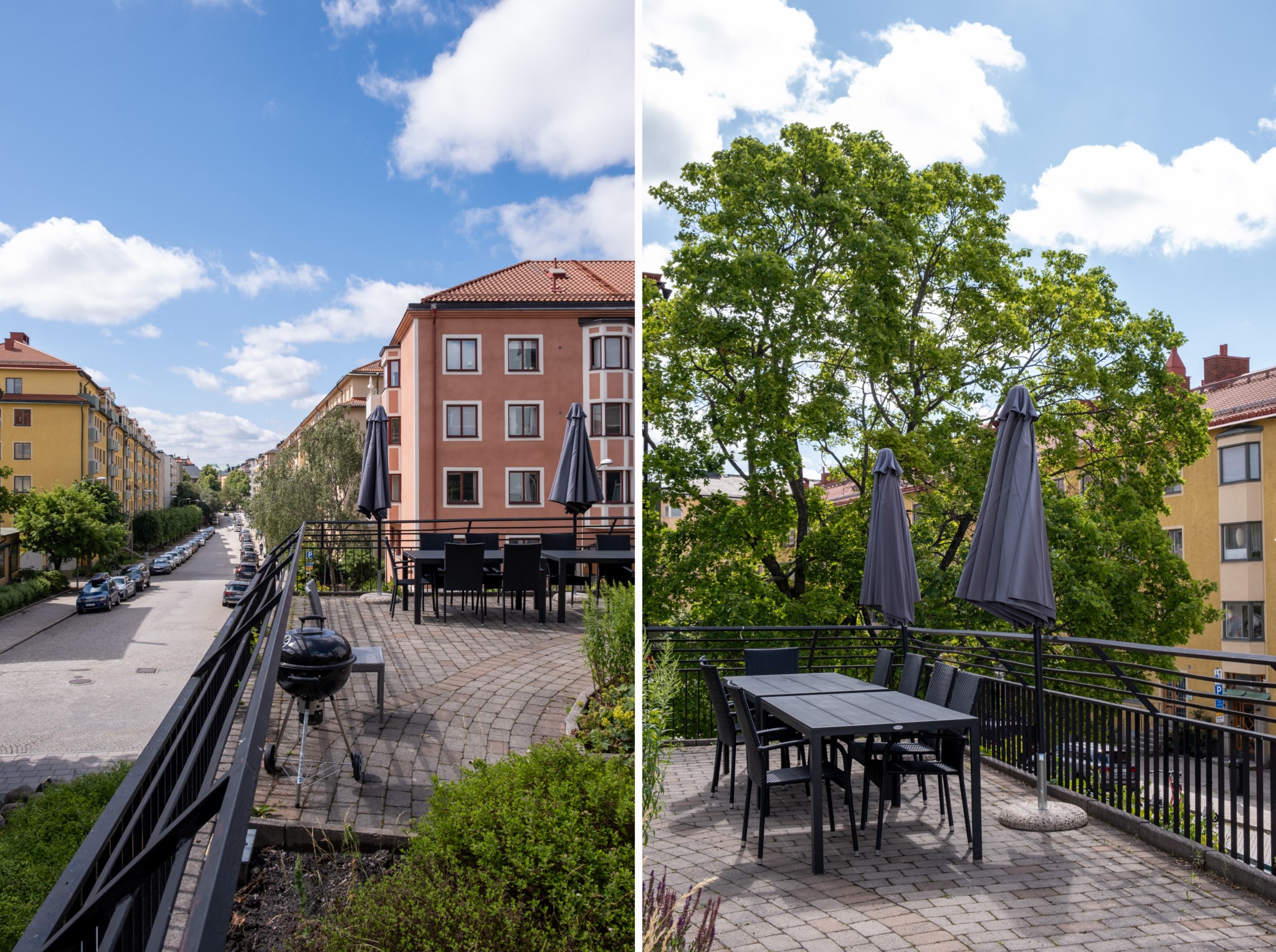 Gemensamma innergården är 1 tr upp i huset Sandelsgatan 12