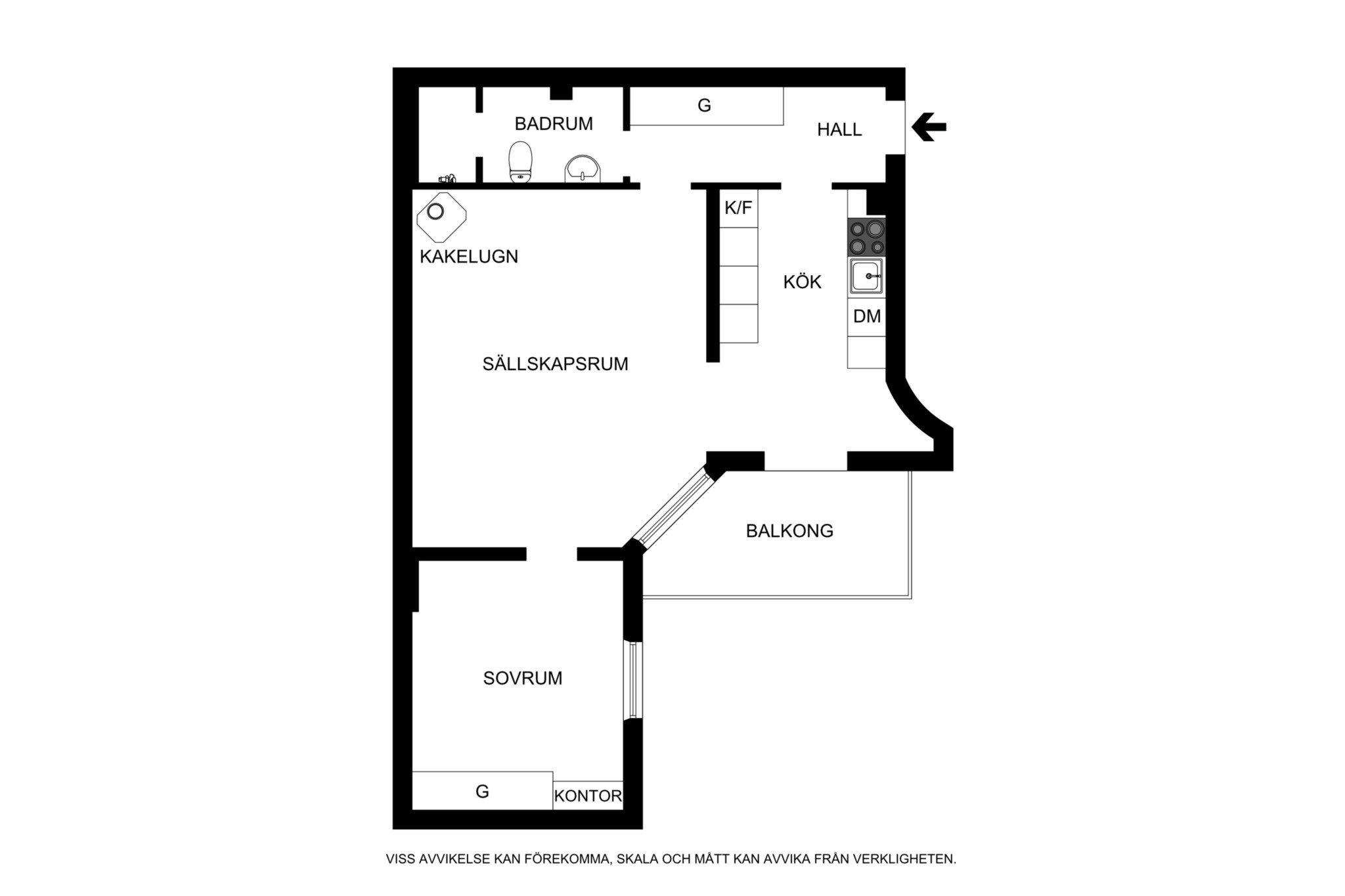 Planritning (ej skalenlig, avvikelser kan förekomma) Tulegatan 32A, 2tr