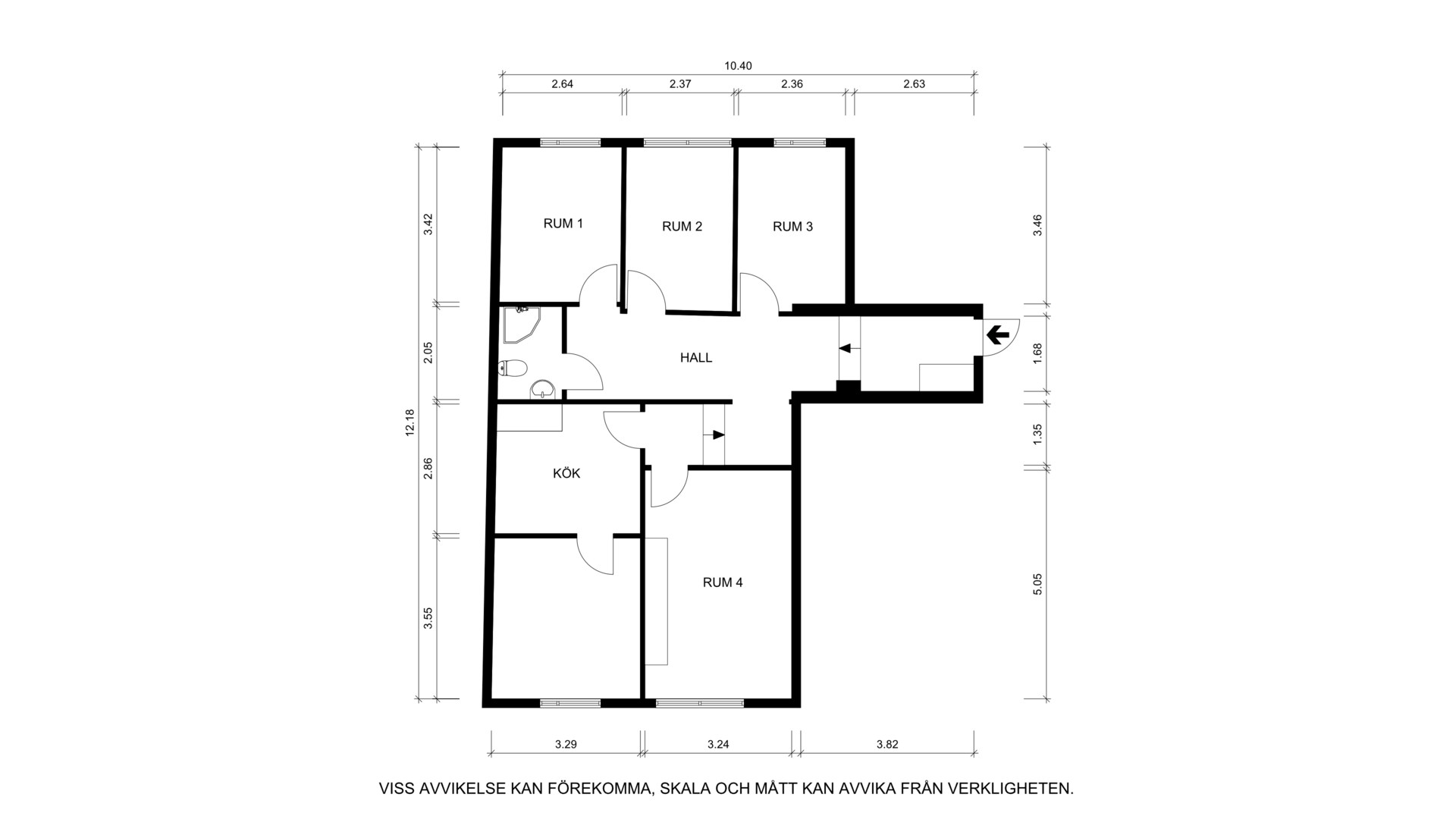 Nuvarande planlösning Döbelnsgatan 95, 1tr