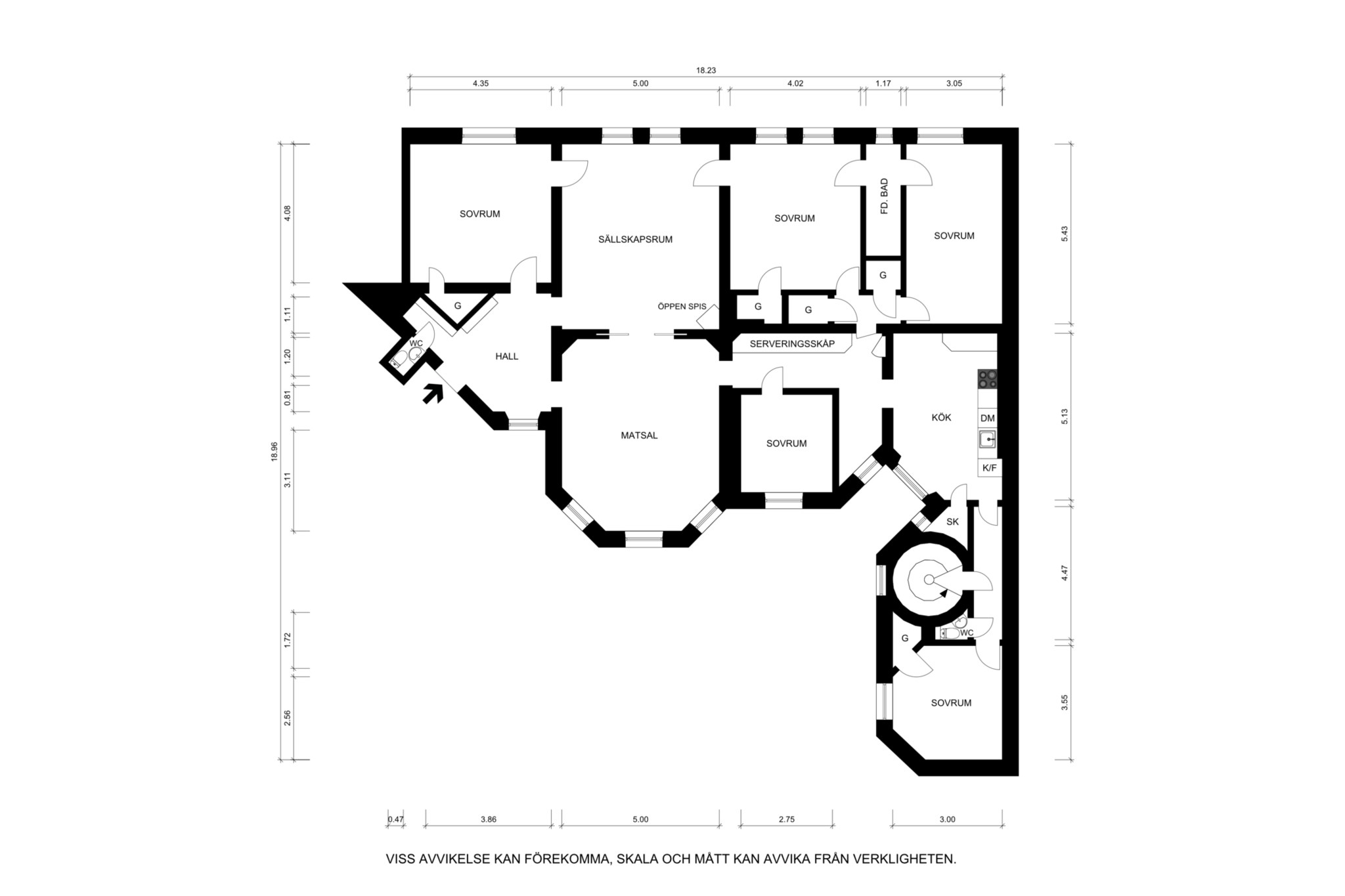 Måttsatt planritning Drottninggatan 85